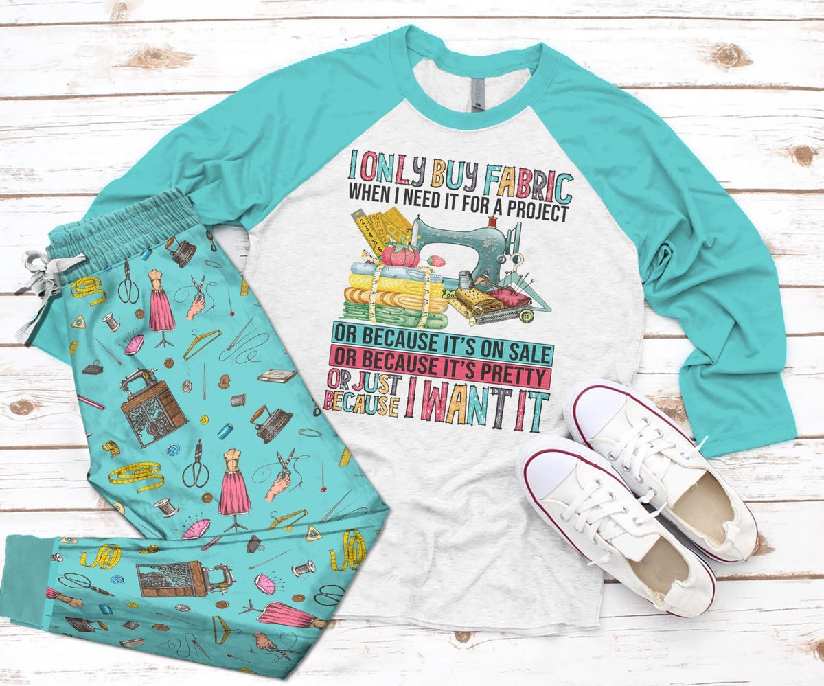 Sewing I Want It Pajama Set |Sleepwear Pjs Sets | Raglan Shirt Pants Set