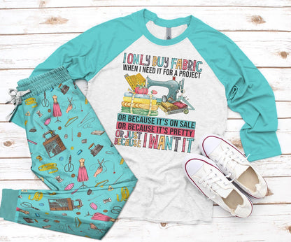 Sewing I Want It Pajama Set |Sleepwear Pjs Sets | Raglan Shirt Pants Set