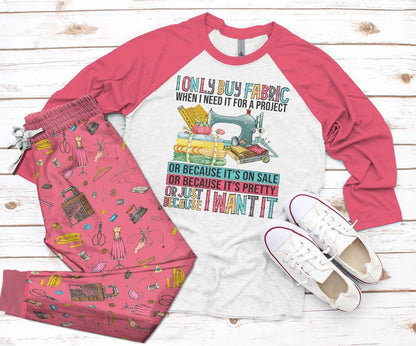 Sewing I Want It Pajama Set |Sleepwear Pjs Sets | Raglan Shirt Pants Set