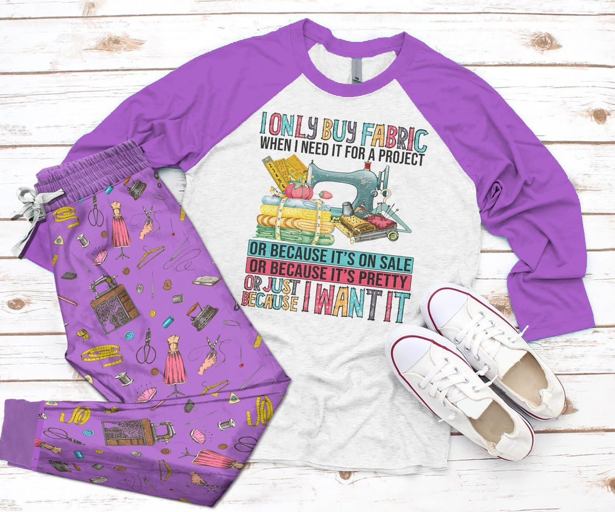 Sewing I Want It Pajama Set |Sleepwear Pjs Sets | Raglan Shirt Pants Set