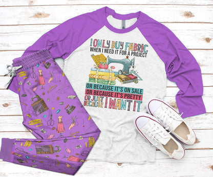 Sewing I Want It Pajama Set |Sleepwear Pjs Sets | Raglan Shirt Pants Set