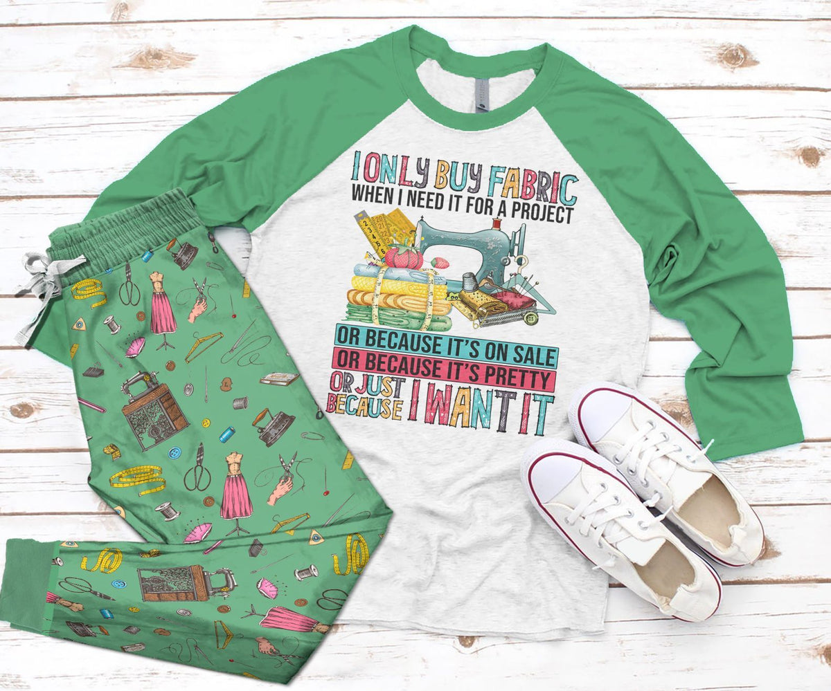 Sewing I Want It Pajama Set |Sleepwear Pjs Sets | Raglan Shirt Pants Set