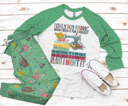 Sewing I Want It Pajama Set |Sleepwear Pjs Sets | Raglan Shirt Pants Set