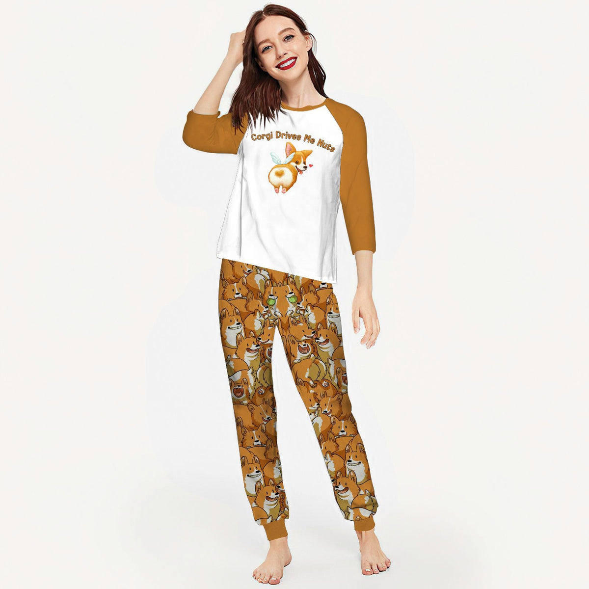Corgi Drives Me Nuts Abd Pajama Set |Sleepwear Pjs Sets | Raglan Shirt Pants Set