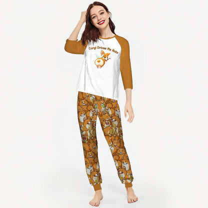 Corgi Drives Me Nuts Abd Pajama Set |Sleepwear Pjs Sets | Raglan Shirt Pants Set