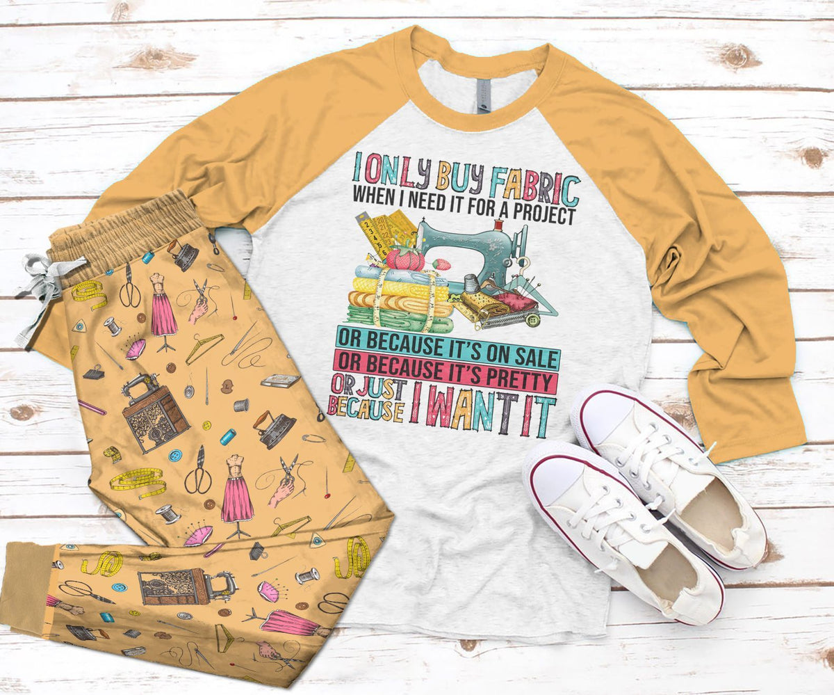 Sewing I Want It Pajama Set |Sleepwear Pjs Sets | Raglan Shirt Pants Set