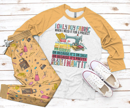 Sewing I Want It Pajama Set |Sleepwear Pjs Sets | Raglan Shirt Pants Set
