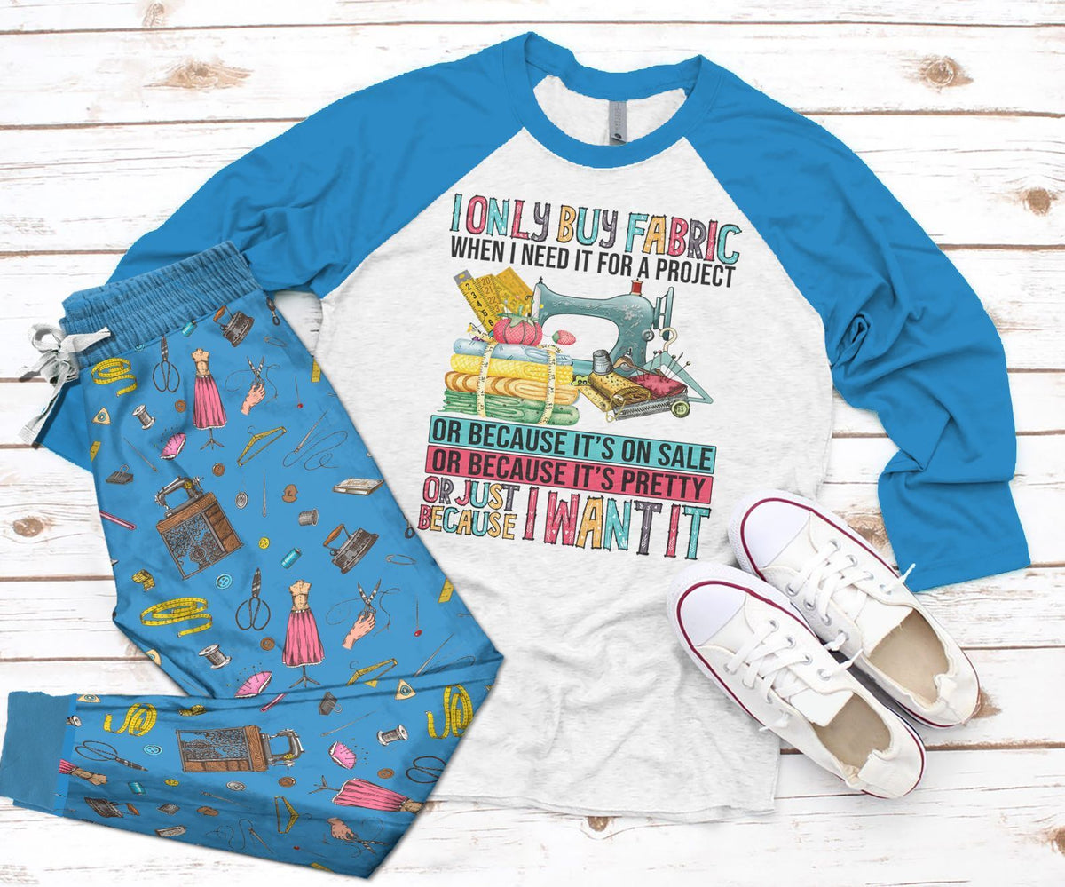 Sewing I Want It Pajama Set |Sleepwear Pjs Sets | Raglan Shirt Pants Set