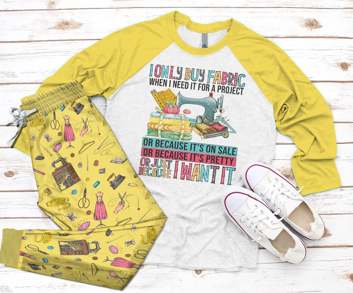 Sewing I Want It Pajama Set |Sleepwear Pjs Sets | Raglan Shirt Pants Set