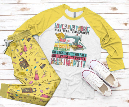 Sewing I Want It Pajama Set |Sleepwear Pjs Sets | Raglan Shirt Pants Set