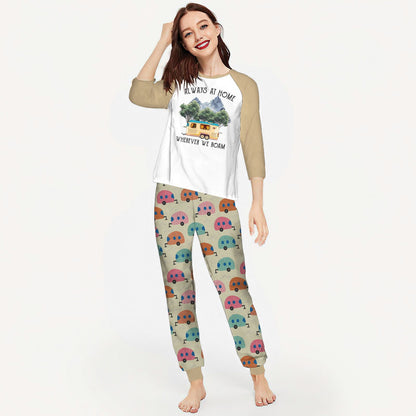 Camping Always At Home Aay Pajama Set |Sleepwear Pjs Sets | Raglan Shirt Pants Set