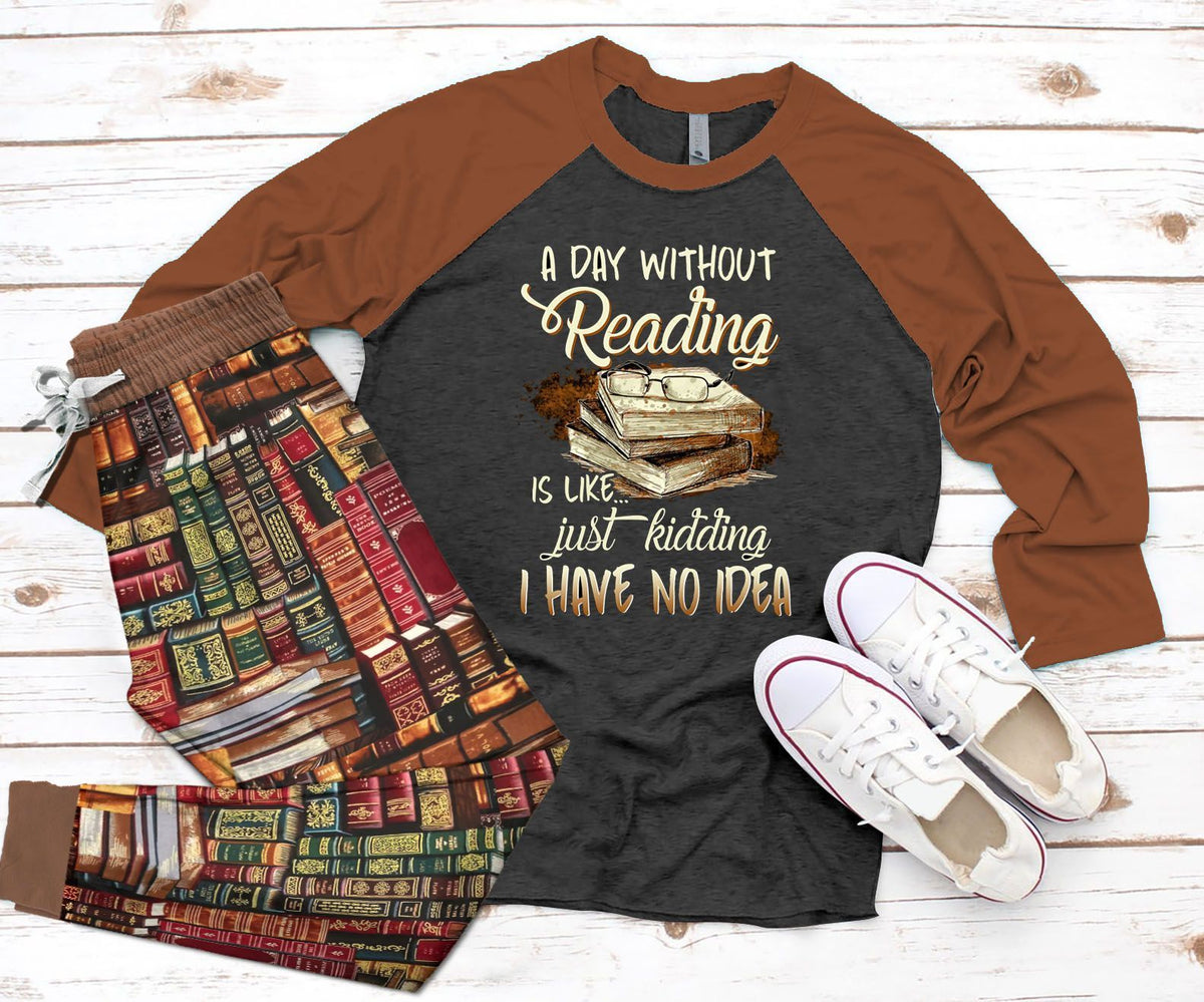 Reading Set Have No Idea Pajama Set |Sleepwear Pjs Sets | Raglan Shirt Pants Set