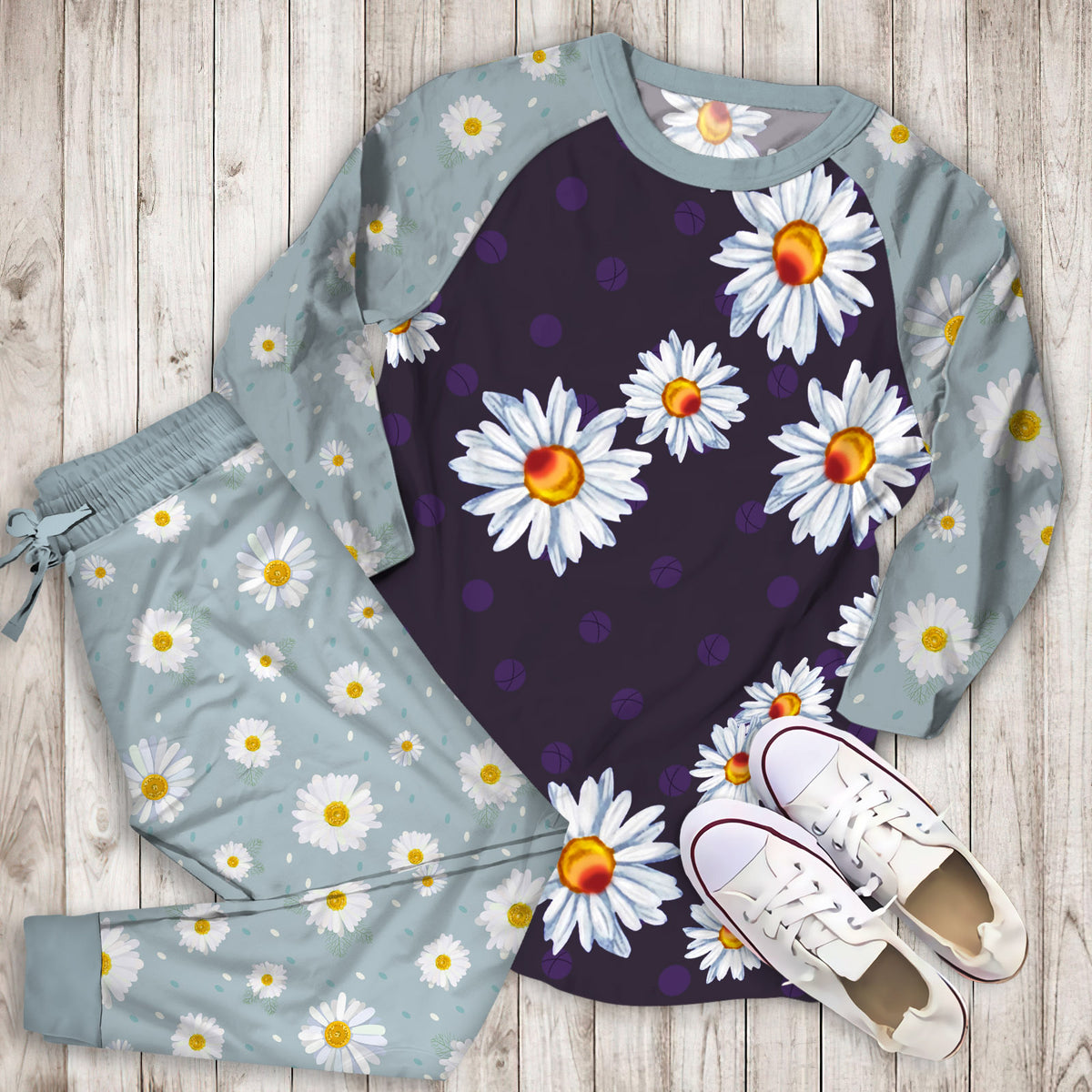 Daisy Pajama Set |Sleepwear Pjs Sets | Raglan Shirt Pants Set