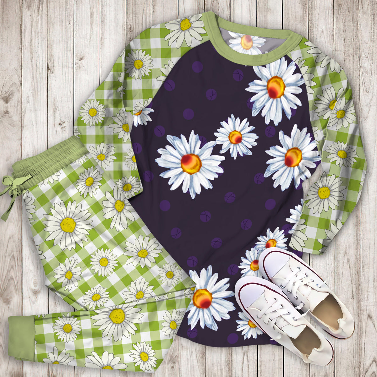 Daisy Pajama Set |Sleepwear Pjs Sets | Raglan Shirt Pants Set