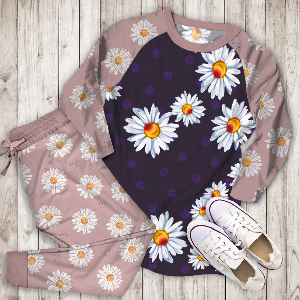 Daisy Pajama Set |Sleepwear Pjs Sets | Raglan Shirt Pants Set