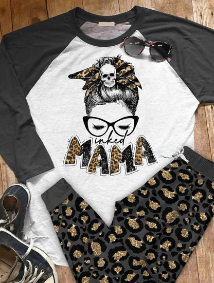 Tatoo Inked Mama Ack Pajama Set |Sleepwear Pjs Sets | Raglan Shirt Pants Set