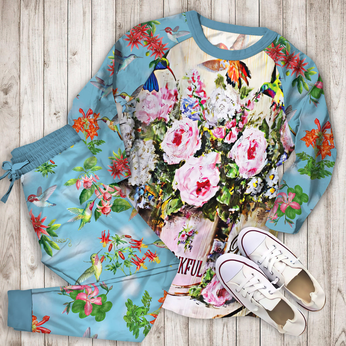 Hummingbird Pajama Set |Sleepwear Pjs Sets | Raglan Shirt Pants Set