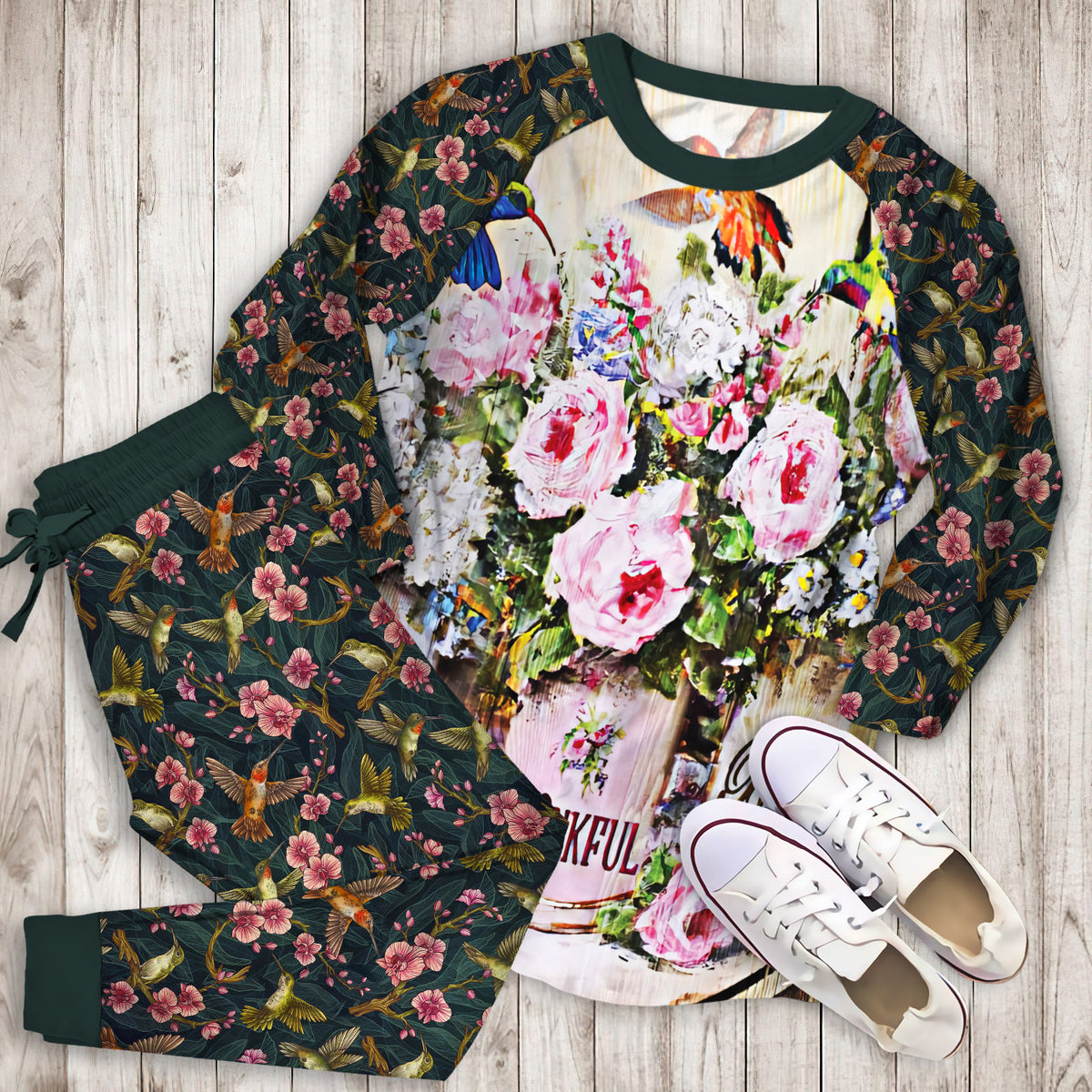 Hummingbird Pajama Set |Sleepwear Pjs Sets | Raglan Shirt Pants Set