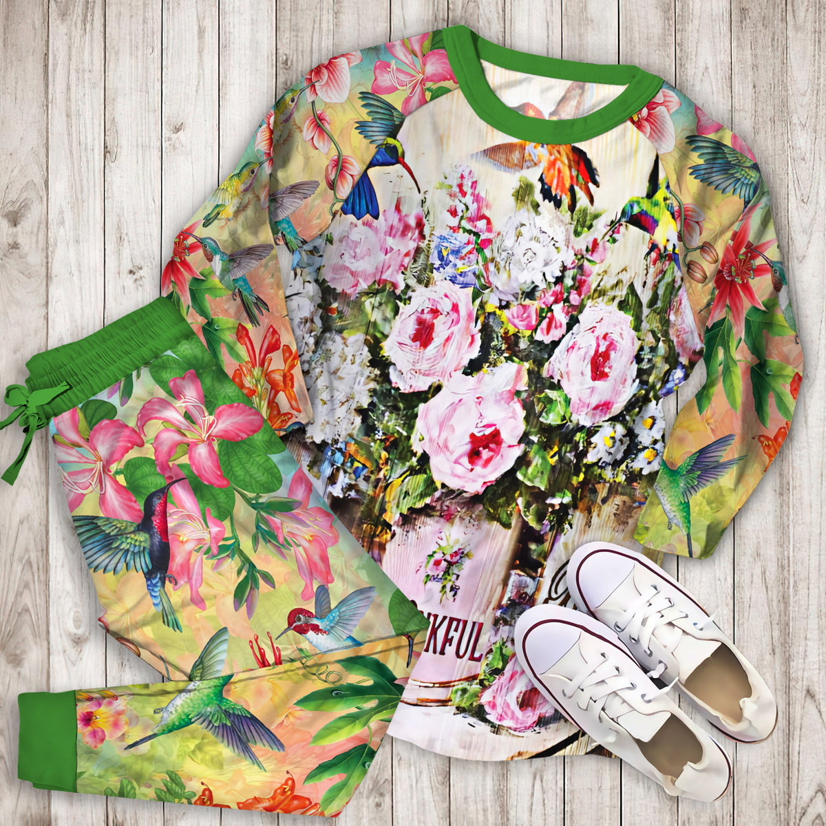 Hummingbird Pajama Set |Sleepwear Pjs Sets | Raglan Shirt Pants Set