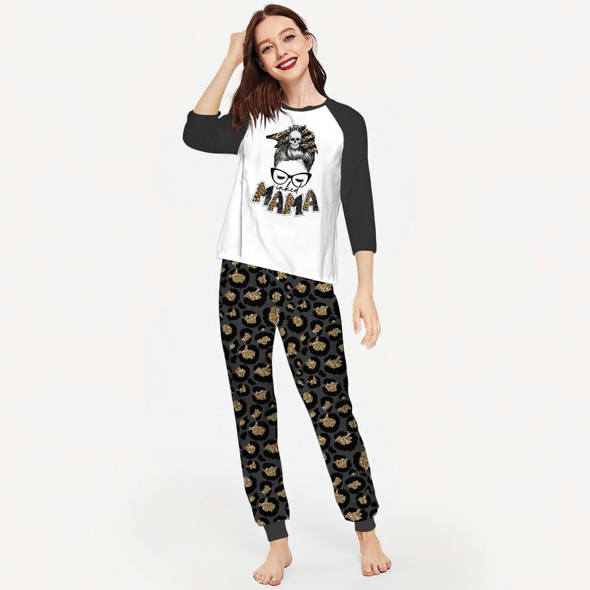 Tatoo Inked Mama Ack Pajama Set |Sleepwear Pjs Sets | Raglan Shirt Pants Set