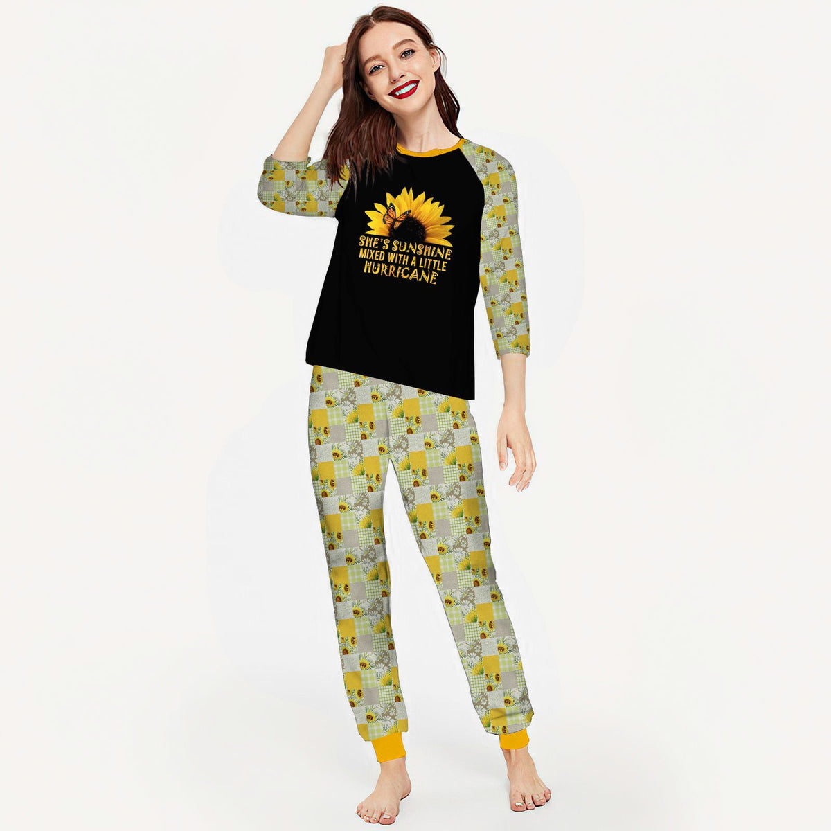Sunflower I Am Sunshine Acg Pajama Set |Sleepwear Pjs Sets | Raglan Shirt Pants Set