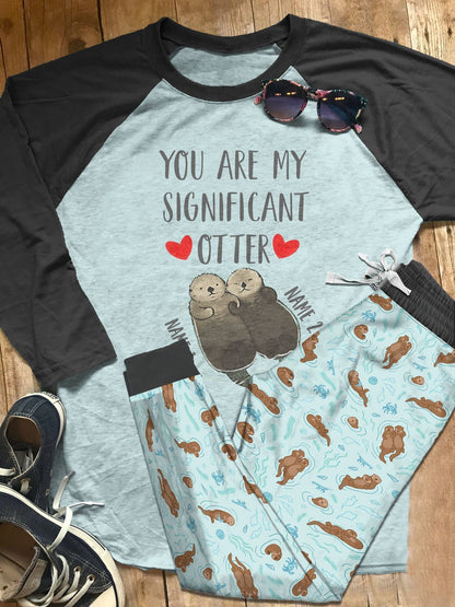Otter Personalized Set Otter Lover Pajama Set |Sleepwear Pjs Sets | Raglan Shirt Pants Set