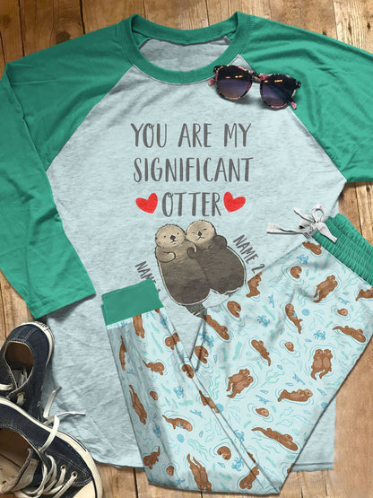 Otter Personalized Set Otter Lover Pajama Set |Sleepwear Pjs Sets | Raglan Shirt Pants Set