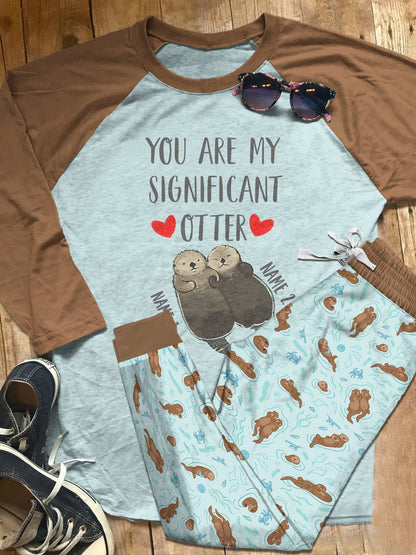 Otter Personalized Set Otter Lover Pajama Set |Sleepwear Pjs Sets | Raglan Shirt Pants Set