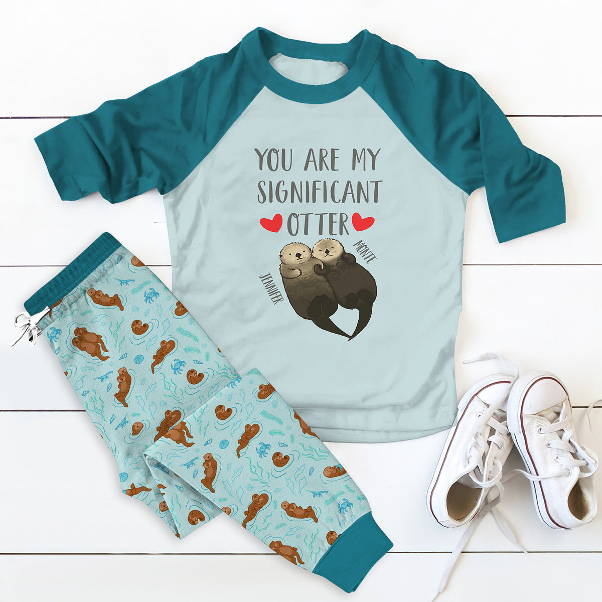 Otter Personalized Set Otter Lover Pajama Set |Sleepwear Pjs Sets | Raglan Shirt Pants Set