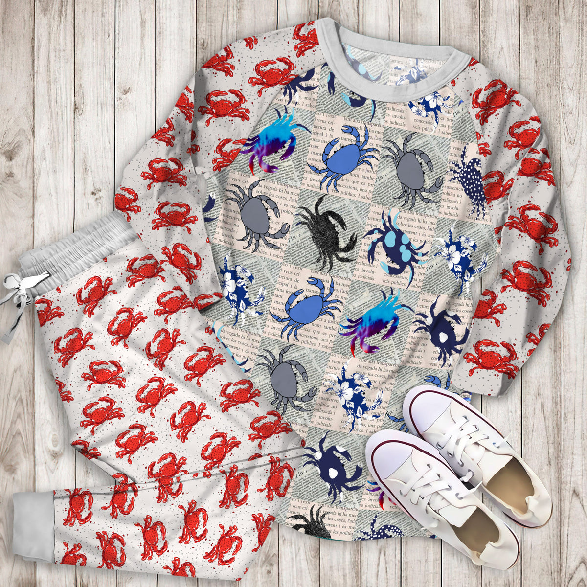Crab Pajama Set |Sleepwear Pjs Sets | Raglan Shirt Pants Set