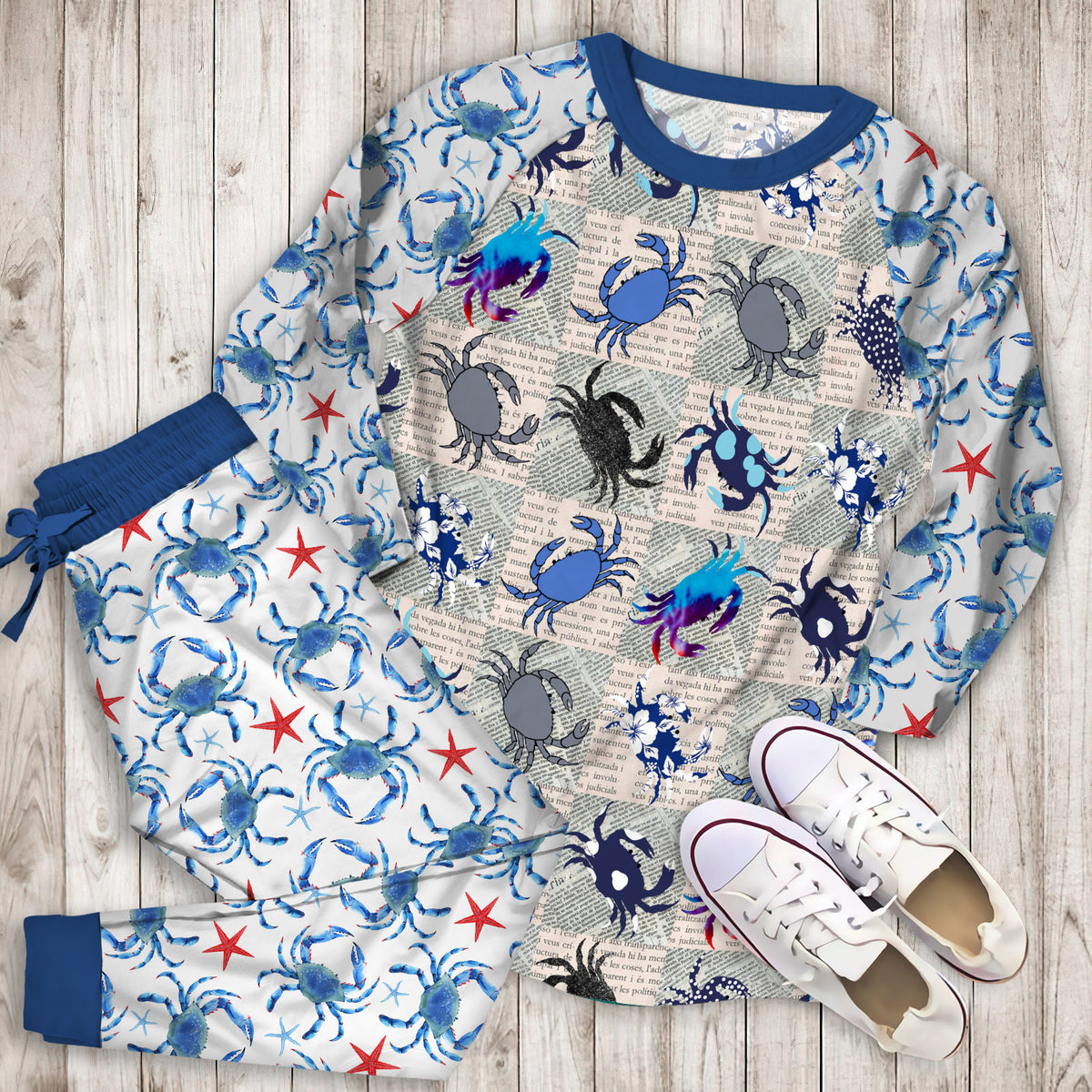 Crab Pajama Set |Sleepwear Pjs Sets | Raglan Shirt Pants Set