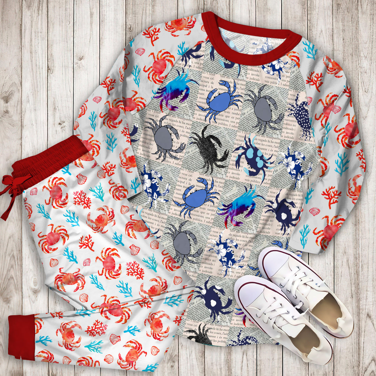 Crab Pajama Set |Sleepwear Pjs Sets | Raglan Shirt Pants Set