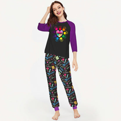 Teacher Love A Teacher Aag Pajama Set |Sleepwear Pjs Sets | Raglan Shirt Pants Set