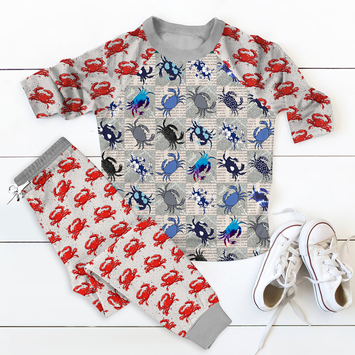 Crab Pajama Set |Sleepwear Pjs Sets | Raglan Shirt Pants Set