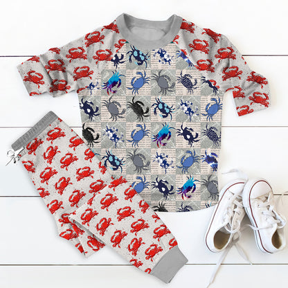 Crab Pajama Set |Sleepwear Pjs Sets | Raglan Shirt Pants Set
