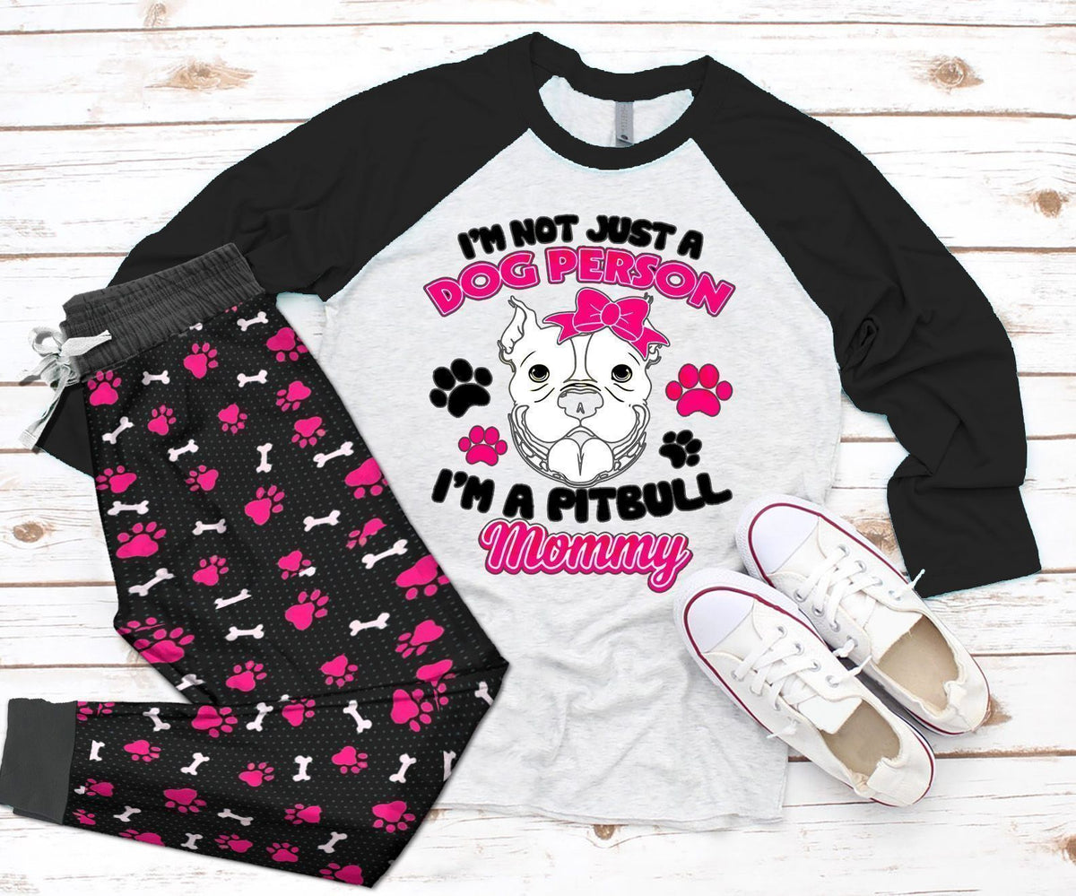 Pitbull Pitbull Mommy Black Best Pajama Set |Sleepwear Pjs Sets | Raglan Shirt Pants Set