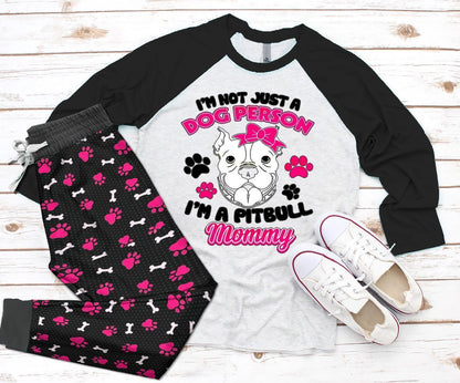 Pitbull Pitbull Mommy Black Best Pajama Set |Sleepwear Pjs Sets | Raglan Shirt Pants Set