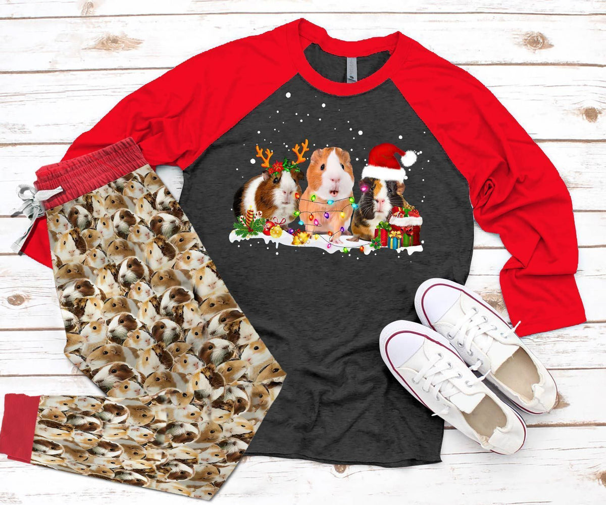 Guinea Pig Red Good Pajama Set |Sleepwear Pjs Sets | Raglan Shirt Pants Set