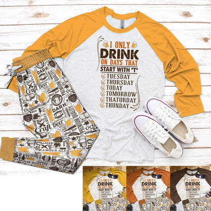 Beer Set Start With T Pajama Set |Sleepwear Pjs Sets | Raglan Shirt Pants Set