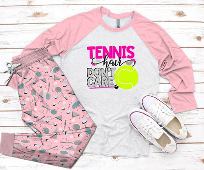 Tennis Tennis Hair Pink High Quality Pajama Set |Sleepwear Pjs Sets | Raglan Shirt Pants Set