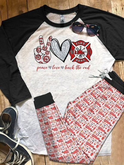Firefighter I Love Pajama Set |Sleepwear Pjs Sets | Raglan Shirt Pants Set