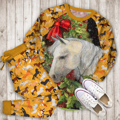Horse Christmas Pajama Set | Pajamas | Cotton Sleepwear Sets | Soft Long Sleeve Pjs | Raglan Shirt and Pants Set