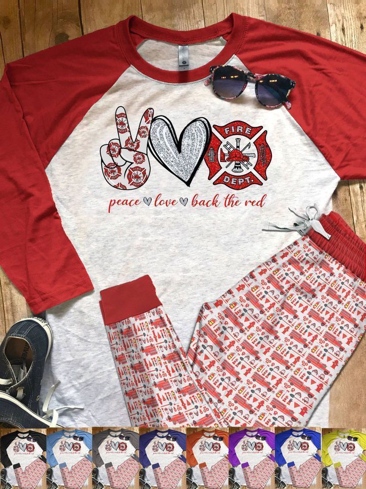 Firefighter I Love Pajama Set |Sleepwear Pjs Sets | Raglan Shirt Pants Set
