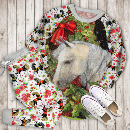 Horse Christmas Pajama Set | Pajamas | Cotton Sleepwear Sets | Soft Long Sleeve Pjs | Raglan Shirt and Pants Set
