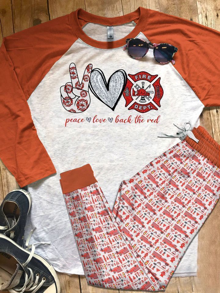 Firefighter I Love Pajama Set |Sleepwear Pjs Sets | Raglan Shirt Pants Set