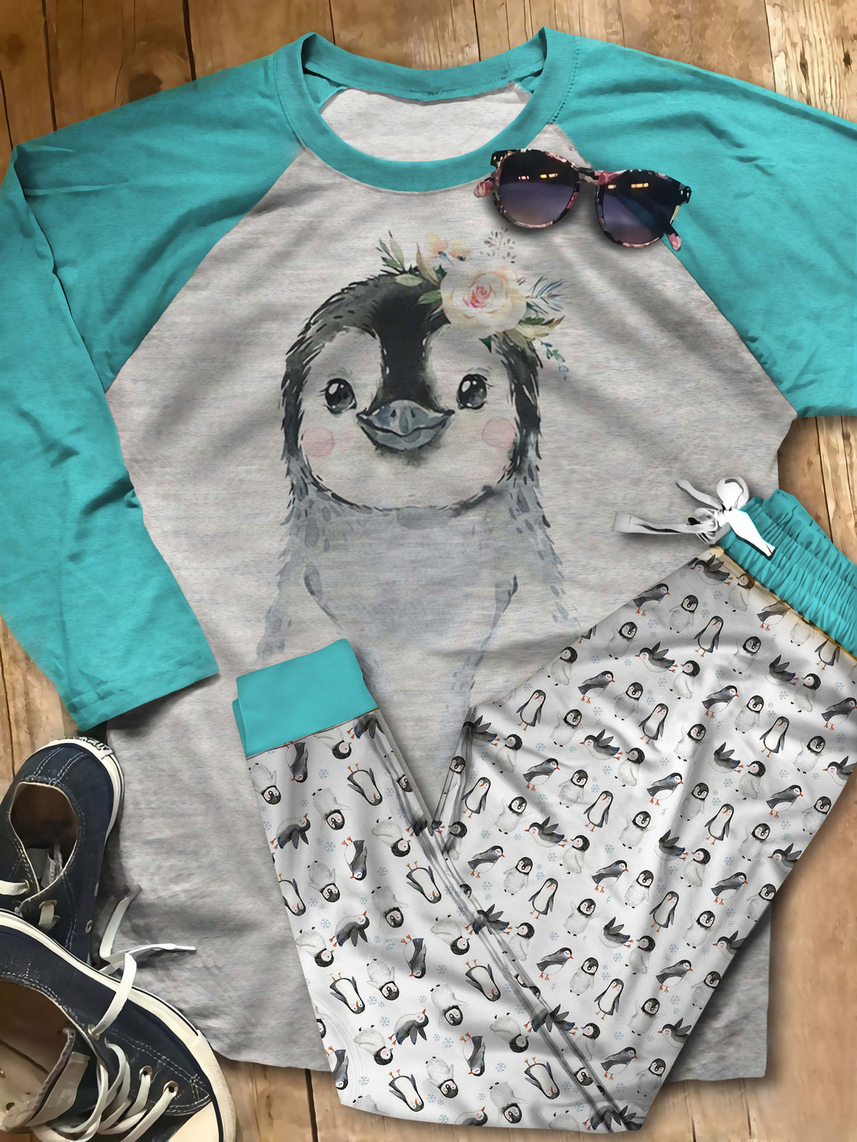 Penguin The Cutest Personalized Name Pajama Set |Sleepwear Pjs Sets | Raglan Shirt Pants Set