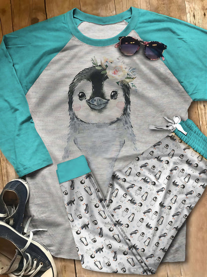 Penguin The Cutest Personalized Name Pajama Set |Sleepwear Pjs Sets | Raglan Shirt Pants Set