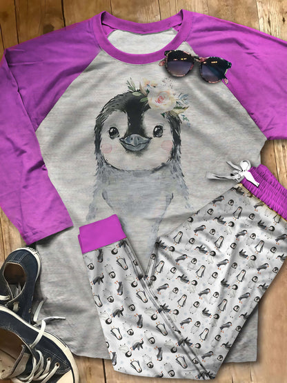 Penguin The Cutest Personalized Name Pajama Set |Sleepwear Pjs Sets | Raglan Shirt Pants Set