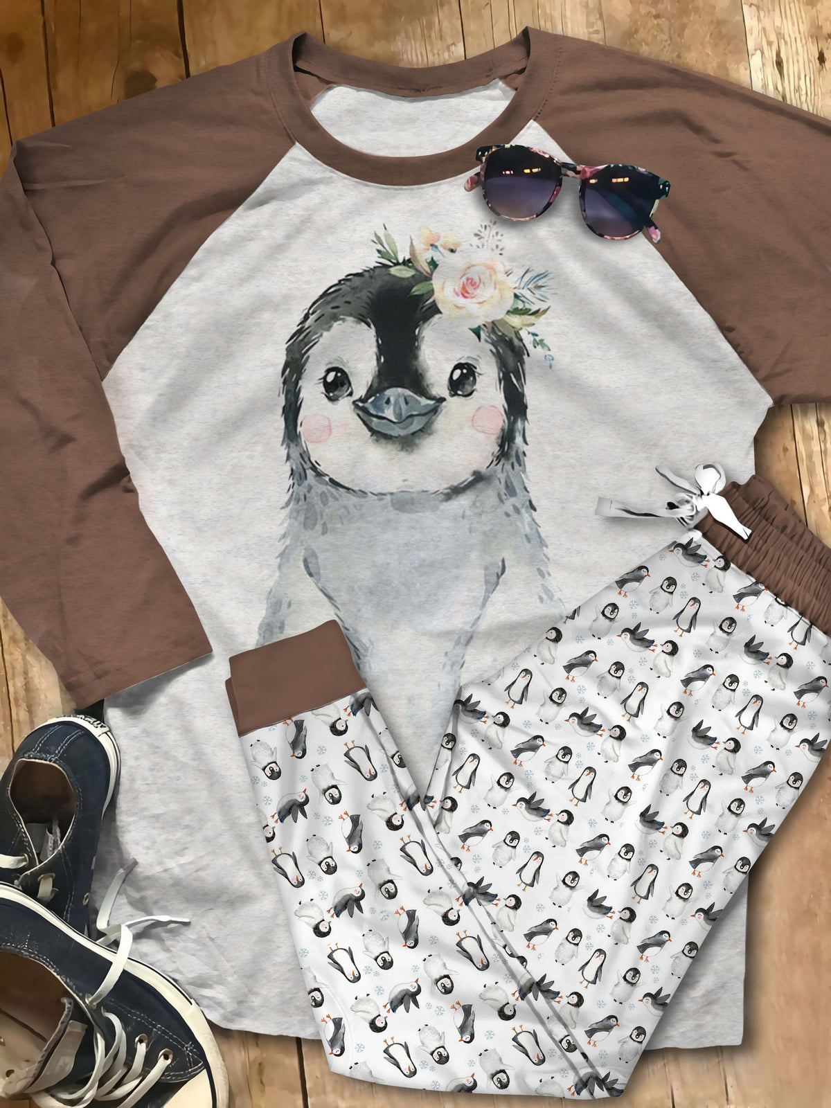 Penguin The Cutest Personalized Name Pajama Set |Sleepwear Pjs Sets | Raglan Shirt Pants Set