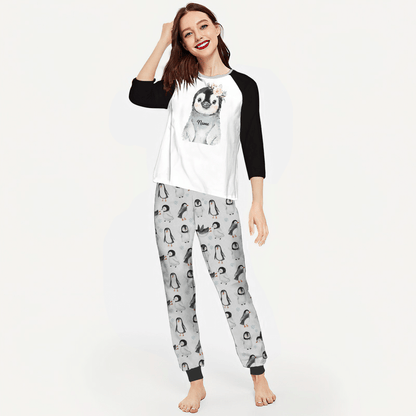 Penguin The Cutest Personalized Name Pajama Set |Sleepwear Pjs Sets | Raglan Shirt Pants Set